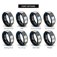 font options for inside engraving on black & blue & silver quickdraw rope rings