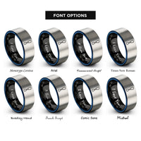 font options for inside engraving on black & blue & grey quickdraw rope rings