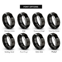 font options for inside engraving on black & gray quill pen rings