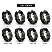 font options for inside engraving on black & silver quilting ruler rings