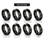 font options for inside engraving on black & grey quiver arrows rings