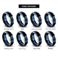 font options for inside engraving on blue & grey quiver arrows rings