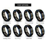 font options for inside engraving on gunmetal & blue quiver arrows rings