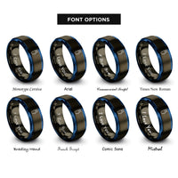 font options for inside engraving on gunmetal & blue quiver arrows rings