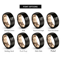 font options for inside engraving on black & rose gold rabbit rings