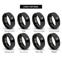 font options for inside engraving on black rabbit paw heart rings