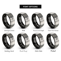 font options for inside engraving on black & silver raccoon track rings