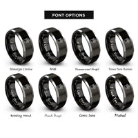 font options for inside engraving on black & silver raccoon track rings