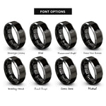 font options for inside engraving on black & silver racing gloves rings