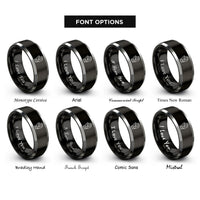 font options for inside engraving on black & silver racing gloves rings