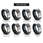 font options for inside engraving on black & blue & grey racing helmet rings