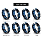 font options for inside engraving on blue & silver racing helmet rings