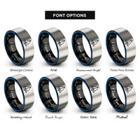 font options for inside engraving on black & blue & silver racing keelboat rings