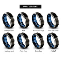 font options for inside engraving on black & blue & grey racing stripes rings