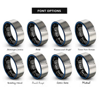 font options for inside engraving on black & blue & gray racing stripes rings