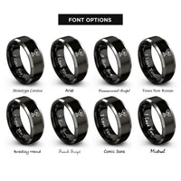 font options for inside engraving on black & gray racing trophy rings