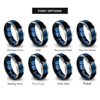 font options for inside engraving on blue & grey racquetball ball racquet rings