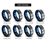 font options for inside engraving on blue & silver racquetball ball racquet rings