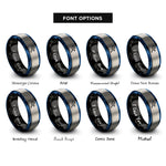 font options for inside engraving on black & blue & gray racquetball racquet ball rings