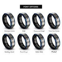 font options for inside engraving on black & blue & gray racquetball racquet ball rings
