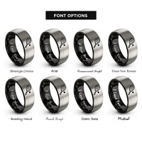font options for inside engraving on black & silver racquetball racquet ball rings