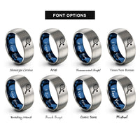 font options for inside engraving on blue & gray racquetball racquet ball rings