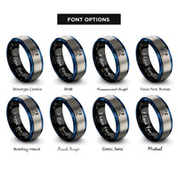 font options for inside engraving on black & blue & silver racquetball swing rings