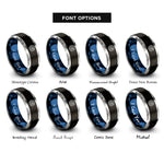 font options for inside engraving on black & blue & silver radar echo spiral rings