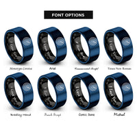 font options for inside engraving on black & blue radar echo spiral rings