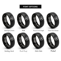 font options for inside engraving on black radiation symbol rings