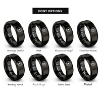 font options for inside engraving on black radiation symbol rings