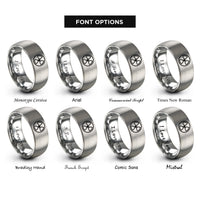 font options for inside engraving on grey radiation symbol rings
