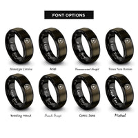 font options for inside engraving on gunmetal & black radiation symbol rings