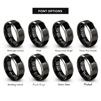 font options for inside engraving on black & grey radio antenna tower rings