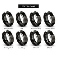 font options for inside engraving on black & silver radioactive rings