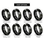 font options for inside engraving on black & gray raft paddle rings