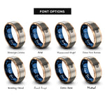 font options for inside engraving on rose gold & blue & gray rainbow flag rings
