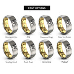 font options for inside engraving on gold & gray rainbow heart rings