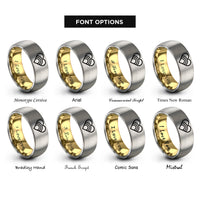 font options for inside engraving on gold & gray rainbow heart rings