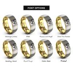 font options for inside engraving on gold & gray rainbow heart rings