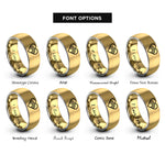 font options for inside engraving on gold & gray rainbow heart rings
