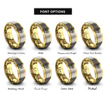 font options for inside engraving on gold & grey rainbow heart rings