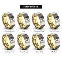 font options for inside engraving on gold & silver rainbow heart rings