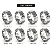 font options for inside engraving on grey rainbow heart rings