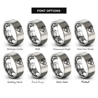font options for inside engraving on grey rainbow heart rings