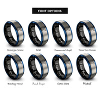 font options for inside engraving on black & blue & grey rainbow whale tail rings