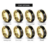 font options for inside engraving on black & gold raised fist heart rings