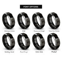 font options for inside engraving on black & silver rake rings