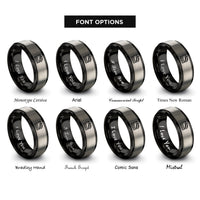 font options for inside engraving on black & silver ramp waves rings