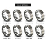 font options for inside engraving on silver rangefinder reticle chevron rings